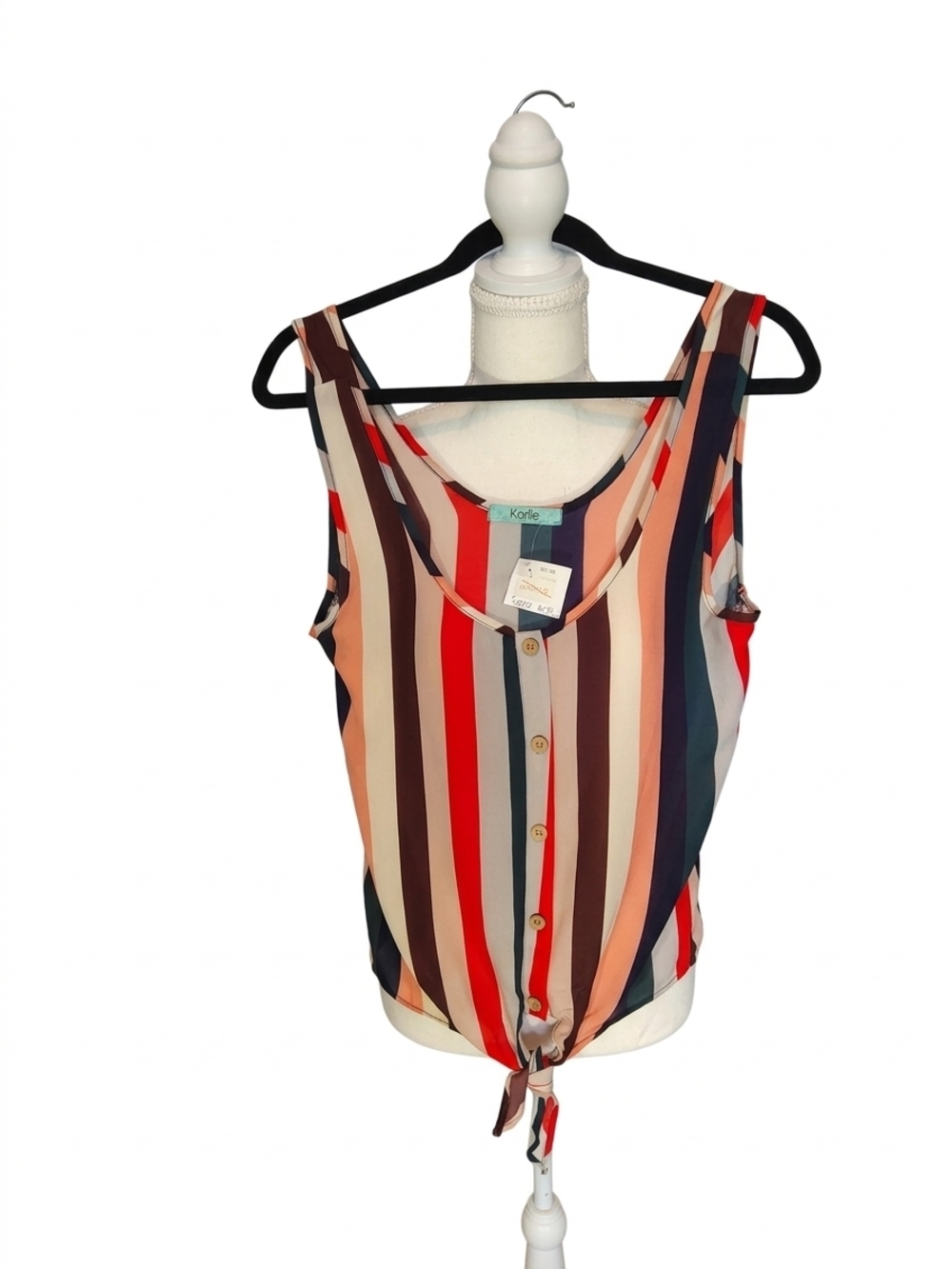 Nwt Small Karli Multicolor Striped Tie-Front Tank Top‎